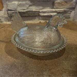 Glass Hen Covered Candy Dish